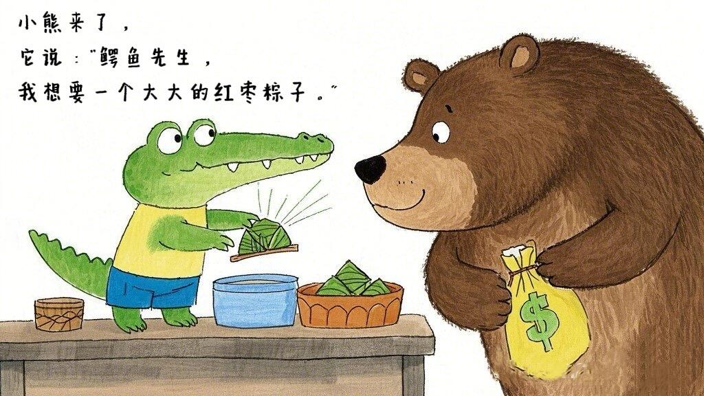 儿童故事绘本：《鳄鱼先生卖粽子》🐊趣味端午 第 3 张参考图